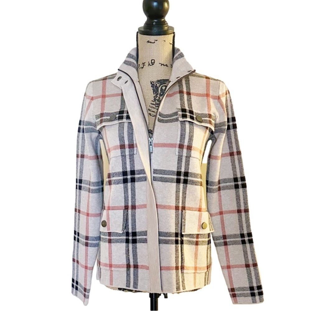 Joie Cream Plaid Button-Front Sweater Jacket with Black and Dusty Pink Accents - Picture 4 of 5